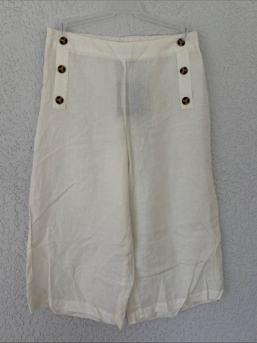 Mark New York Lightweight linen Cream Linen Wide-Leg Button Accent Pants size M